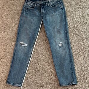 Silver Jeans Distressed Blue Straight Leg Jeans